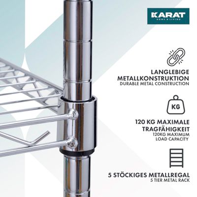 Maximex Étagère à Roulettes Slim Chrome Brillant - Rangement Pratique Pour Espaces Étroits