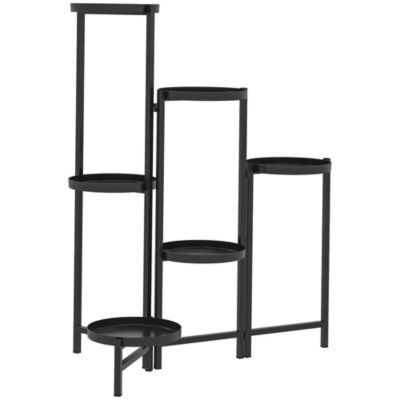 Étagère à fleurs design pliable - étagère pour plantes - 6 niveaux - métal thermolaqué noir