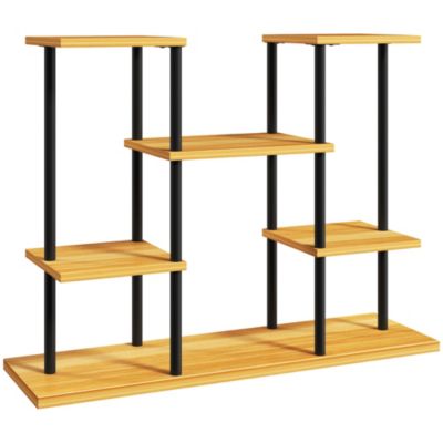 Étagère à fleurs étagère pour plantes 6 tablettes 80 x 24 x 61 cm acier noir bois verni