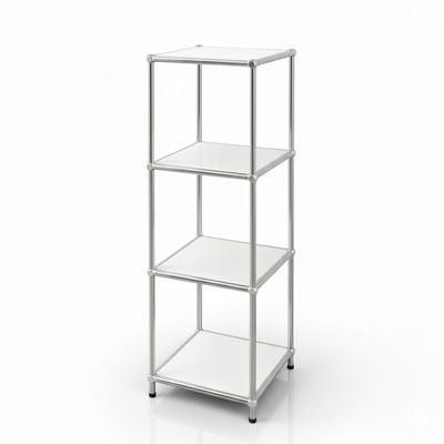 Étagère métal chromé design épuré, Concept Epuré MK-005 : 4 étages, L30 x P30 x H95 cm, Blanc