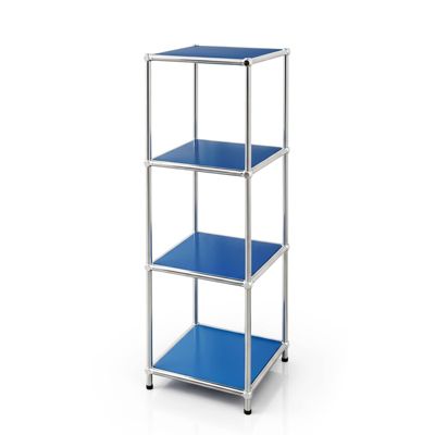Étagère métal chromé design épuré, Concept Epuré MK-005 : 4 étages, L30 x P30 x H95 cm, Bleu
