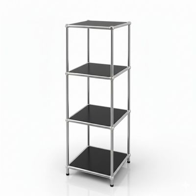 Étagère métal chromé design épuré, Concept Epuré MK-005 : 4 étages, L30 x P30 x H95 cm, Noir