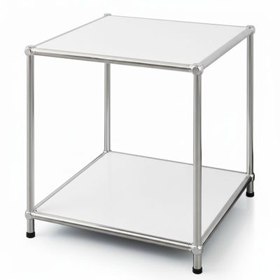 Étagère métal chromé design épuré, Concept Epuré MK-012 : 2 étages, L40 x P40 x H46 cm, Blanc