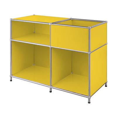 Étagère métal chromé design épuré, Concept Epuré MK-030 : 3 étages + 1 compartiment, Jaune, 65 x 40 x 88 cm
