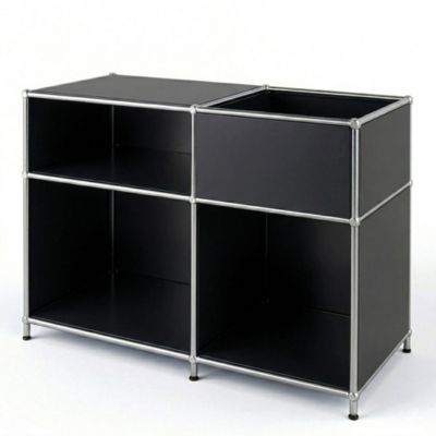 Étagère métal chromé design épuré, Concept Epuré MK-030 : 3 étages + 1 compartiment, Noir, 65 x 40 x 88 cm