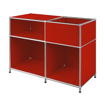 Étagère métal chromé design épuré, Concept Epuré MK-030 : 3 étages + 1 compartiment, Rouge, 65 x 40 x 88 cm
