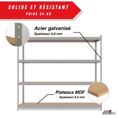 Étagère métal de rangement pour garage, atelier, sous sol avec 4 étages- Capacité 1400 kg - L. 237 x P. 60 x H. 200 cm