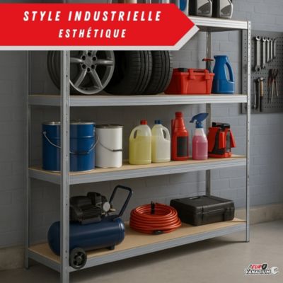 Étagère métal de rangement pour garage, atelier, sous sol avec 4 étages- Capacité 1400 kg - L. 237 x P. 60 x H. 200 cm