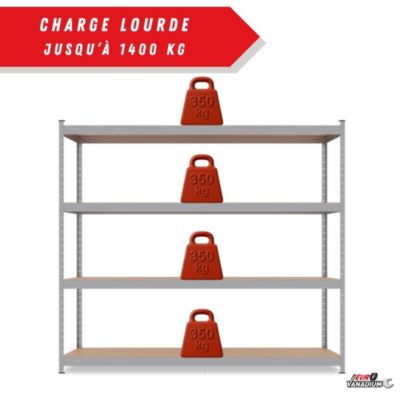 Étagère métal de rangement pour garage, atelier, sous sol avec 4 étages- Capacité 1400 kg - L. 237 x P. 60 x H. 200 cm