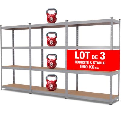 Étagère métal rangement charges lourdes - max 960 kg -12 plateaux - L.210 x P. 30 x H.150 cm