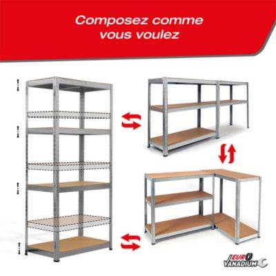 Étagère métal rangement charges lourdes - max 960 kg -12 plateaux - L.210 x P. 30 x H.150 cm