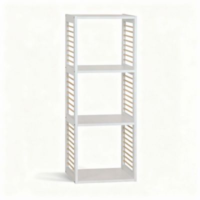 Étagère meuble de rangement colonne de 3 niveaux , coloris blanc/effet bois clair-Longueur 30,5 x Largeur 29 x Hauteur 89,5 cm