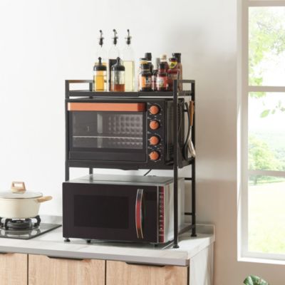 Étagère à micro-ondes Sorsele avec 2 tablettes réglables noir en.casa