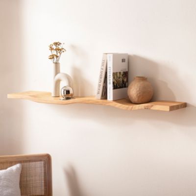 Étagère murale 100 cm acacia massif tablette murale forme vague moderne FineBuy