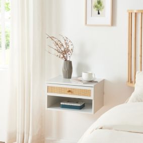 Étagère murale Eiker 40 x 32 x 23 cm blanc aspect rotin en.casa
