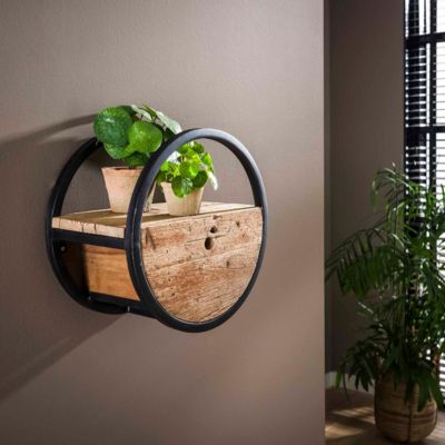 Étagère murale en bois et métal avec tiroir CERCLO2