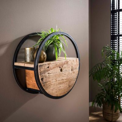 Étagère murale en bois et métal avec tiroir CERCLO3