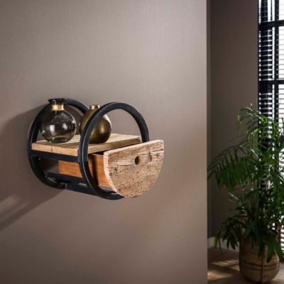 Étagère murale en bois et métal avec tiroir CERCLO