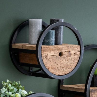 Étagère murale en bois et métal avec tiroir CERCLO
