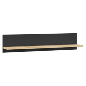 Étagère murale L120 cm revêtement décor noir et chêne clair - BAILEY