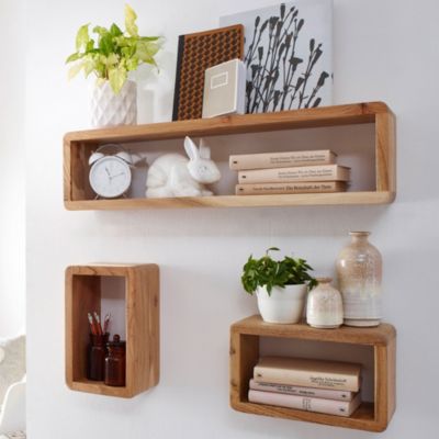 Étagère murale Lot de 3 Bois Massif Étagère en bois Étagère à livres FineBuy