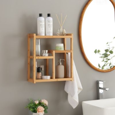 Étagère murale pour salle de bain Höör bambou 42 x 37 x 17 cm naturel en.casa
