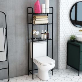 Étagère Nordborg de salle de bain à 3 niveaux sur pied 161 x 52,5 x 24,5 cm noir en.casa