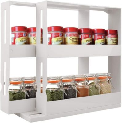 Étagère à épices multifonction 2 étages pour jusqu'à 20 pots à épices blanc