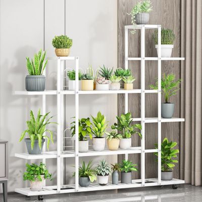 Étagère à Plante - PROMIRACAL - Multifonction - 120x26x114.5cm - Blanc - Résistante à l'eau