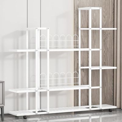 Étagère à Plante - PROMIRACAL - Multifonction - 120x26x114.5cm - Blanc - Résistante à l'eau