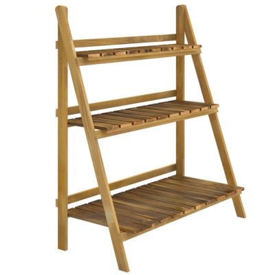 Étagère à plantes forme pyramidale échelle pliante avec 3 étagères - dim. 80L x 37l x 93H cm - bois sapin traité carbonisation