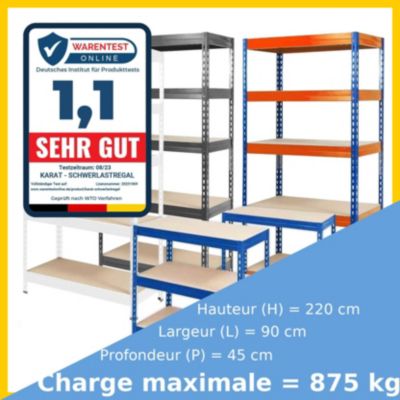 Étagère pour charge lourde  5 Étages  Blanc 220 x 90 x 45 cm, Charge Max  875 kg