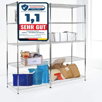Étagère pour charge lourde Acier, Meuble de rangement Finition Chromé, 4 étagères, 90 x 60 x 160 cm, charge max 350 kg