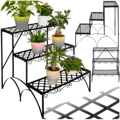 Étagère pour plantes droite à 3 niveaux noir