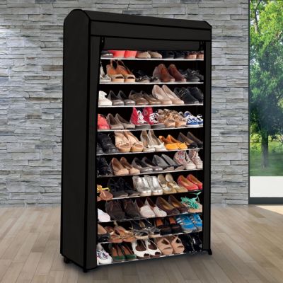 Organisateur Chaussures Réglable 3 Hauteurs - 10 Pièces Empilables, Gain De Place, Matériau PP Noir, Antidérapant