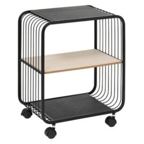 Étagère à roulettes 2 niveaux en métal et bois - Noir