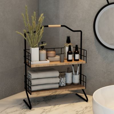 Étagère Sallingsund avec 2 surfaces de stockage pour salle de bain noir effet bois en.casa
