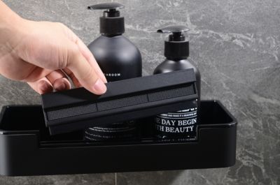 Étagère Tablette murale de salle de bains douche et bain avec raclette de douche intégrée - DK619 - Noir (mat)