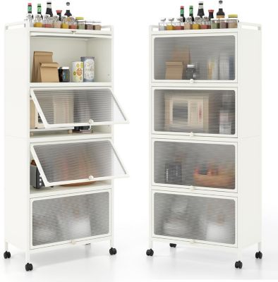 Étagères de Rangement à 5 Niveaux Etagère Cuisine Rangement avec Roues 2 Kits Anti Renversement Meuble pour Salon Blanc