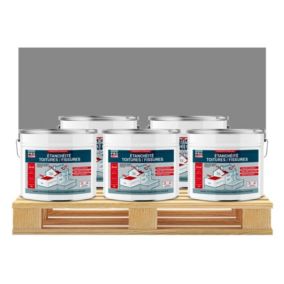 Étanchéité toiture, imperméabilisation, résine, peinture d'étanchéité-5 x 10L-Gris (RAL 7042)-PRO COM