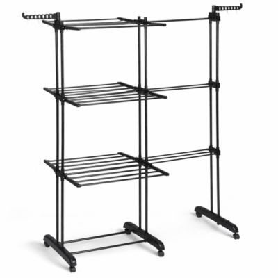 Étendoir a linge  vertical extensible en métal noir XXL 78-130 x 64 x 172 cm