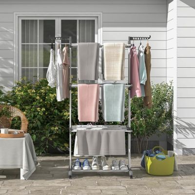 étendoir à Linge 4 Niveaux Support Pliable avec 3 Plateaux Rétractables ...