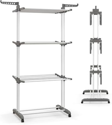 étendoir à Linge 4 Niveaux Support Pliable avec 3 Plateaux Rétractables ...