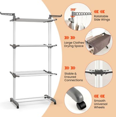 étendoir à Linge 4 Niveaux Support Pliable avec 3 Plateaux Rétractables ...
