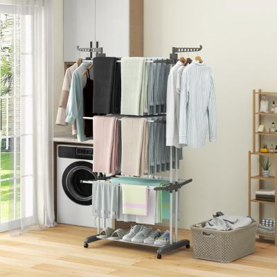 étendoir à Linge 4 Niveaux Support Pliable avec 3 Plateaux Rétractables ...