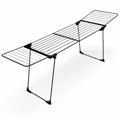 Étendoir à linge coulissant en métal noir XXL 204-260 x 56 x 103 cm