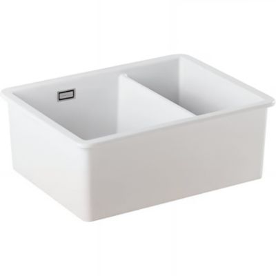 Évier 2 bacs séparés par une cloison à encastrer 59,5x46cm hauteur 22cm céramique SANINDUSA Valet blanc livré avec vidage