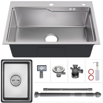 Évier Cuisine 68 cm , Évier en inox, Évier 1 Bac avec Kit de Vidage, Évier à Encastrer