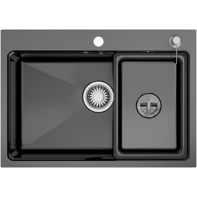Évier Cuisine 68cm Noir, Évier en inox, Évier 1 Bac avec Kit de Vidage, Évier à Encastrer ou Supérieur