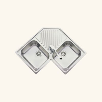 Évier d'angle inox lisse ANGIE 2 bacs 1 égouttoir